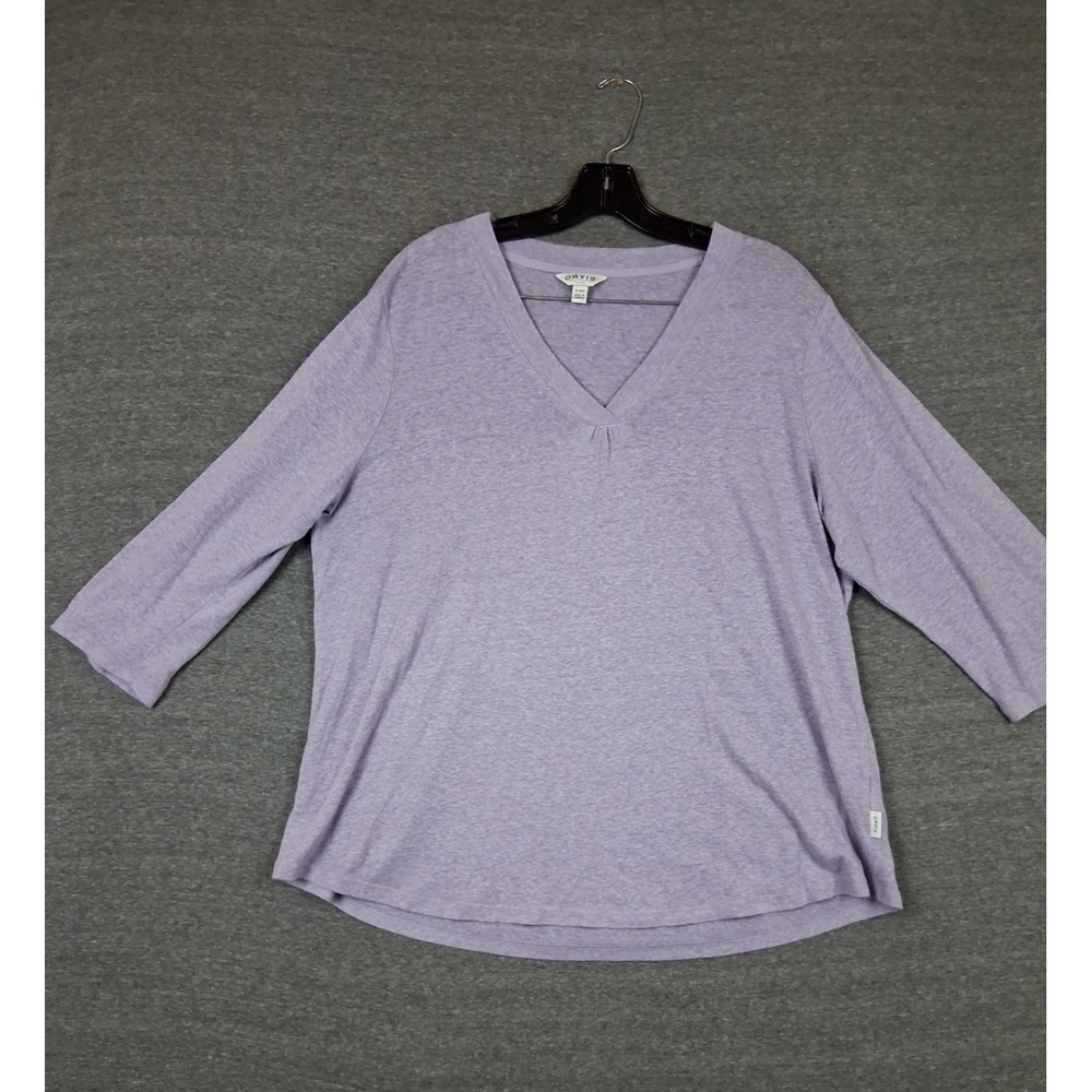 Orvis Womens Shirt XL Purple Linen Blend V Neck Lightweight Knit Sweater Casual
